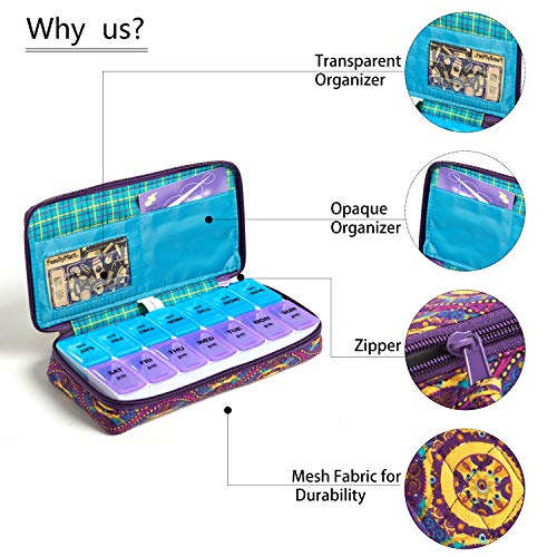 Image of Weekly Pill Organizer 2 Times a Day, Zumd Pill Box 7 Day with Cute Quilted Fabric Zipper Case, Travel Pill Case Am Pm for Vitamin Medicine Organizer