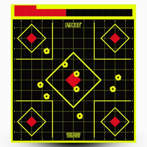 PTPHJEG 12x12 Inch Splatter Adhesive Fluorescent Yellow Shooting Target Stickers - Compatible with Handguns Rifles BB Guns Airsoft Pellet Guns (10 Pack)