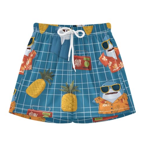 Bolaz Toddler Boys Swimwear Swim Trunks with Compression Liner 4T Blue Shark Pineapple