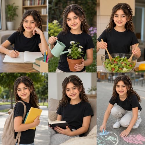 Image of Kids Round Neck Girls Tshirt | Short Sleeves | Natural Organic 100% Cotton Soft Comfortable Fabric | Plain Color Original Branded Half Sleeve | School t-Shirt for Girl Kid | Sleepwear Everyday Casual