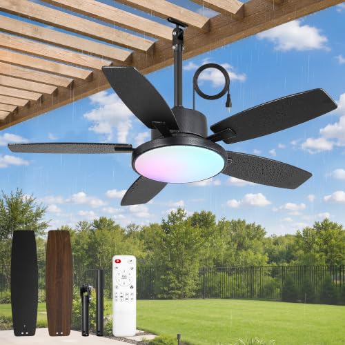 42" Outdoor Ceiling Fan with Light Remote IP65 Waterproof Ceiling Fan RGB