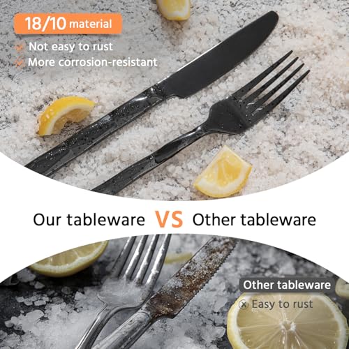 Image of KINGSTONE Black Silverware Set, Luxury 40 Piece Flatware Set for, 18 /10 Stainless Steel Cutlery Set with Diamond Cut Pattern for Kitchen, Home, Wedding, Party, Mirror Polished and Dishwasher Safe