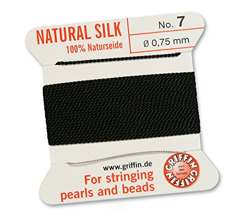 Griffin 100% Natural Silk Beading Cord String Thread - Black - 2 metres with one Needle - Size 0.75mm โ image 1