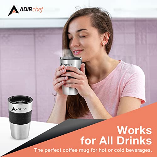 Adirchef Travel Coffee Mug 15 Oz - Insulated Bpa Free Stainless Steel Vacuum Tumbler W/Spill Proof Slide Lid For Hot/Cold Drinks Great For Outdoor, Driving, Home Or Office Use (Black) #TOP4
