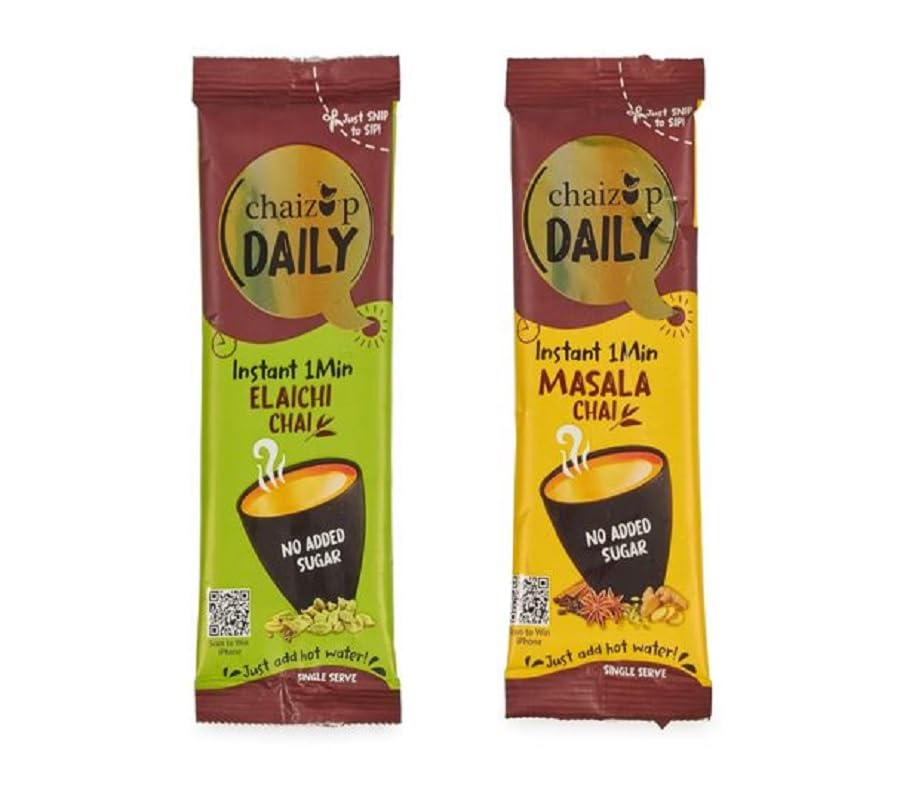Image of Chaizup Daily 1 Min Assorted Tea Pack - 30 Sachets (No Sugar) | Elaichi & Masala Flavours | 30 Servings | 2 Packs (15 Flavours Each) | 270g