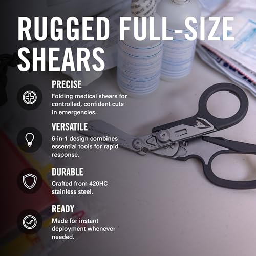 Image of LEATHERMAN, Raptor Rescue, 6-in-1 Heavy-Duty Emergency /Trauma Shears, Made in the USA, Utility Holster Included