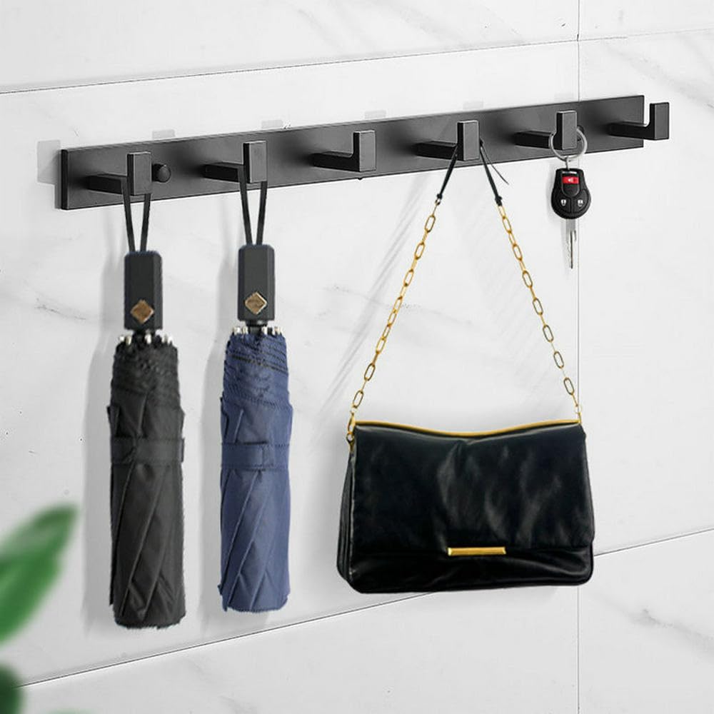 Verdicken Sie schwarze Space-Aluminium-Bademantelhaken, an der Wand befestigter Handtuchhaken, Kleiderhaken, Badezimmer-Hardware, Tür-/Huthaken, 6 Bademantelhaken, 1