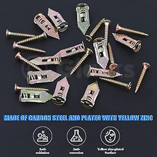 Glarks 100 tasselli autofilettanti per cartongesso con viti, acciaio al carbonio cavo per fissaggio a parete, senza fori e fori