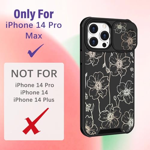 Image of Funermei for iPhone 14 Pro Max Case - Women Girls Cute Phone Cover Girly Pretty Aesthetic Black Floral Flower Unique Design with Camera Cover Funda for Apple for iPhone 14 Pro Max