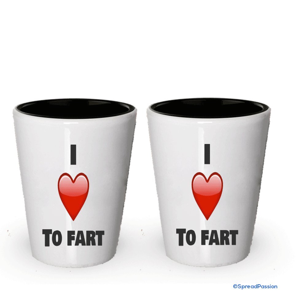 I Love to Fart Verre à liqueur rigolo – Cadeaux – Homme Humour White Exterior and Black Interior