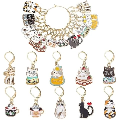SUNNYCLUE 1 Box 20Pcs 10 Style Locking Stitch Marker Cute Stitch Markers Cat Pet Animal Leverback Knitting Charms Knitting Marker for Knitting Weaving Sewing Needleworks Women Adults DIY Crafts Cover