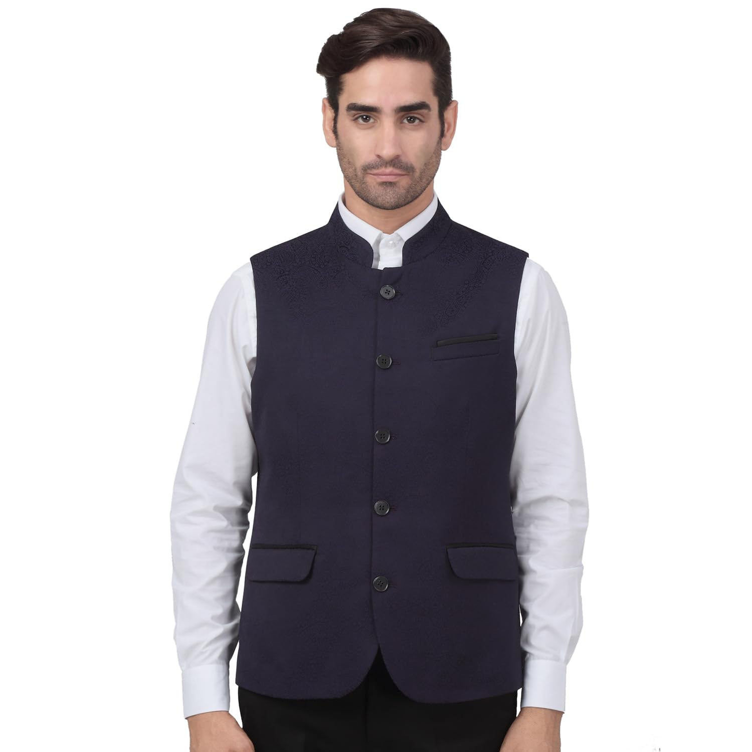 cantabil Men's Self Design Mandarin Collar Waist Coat-picture-39