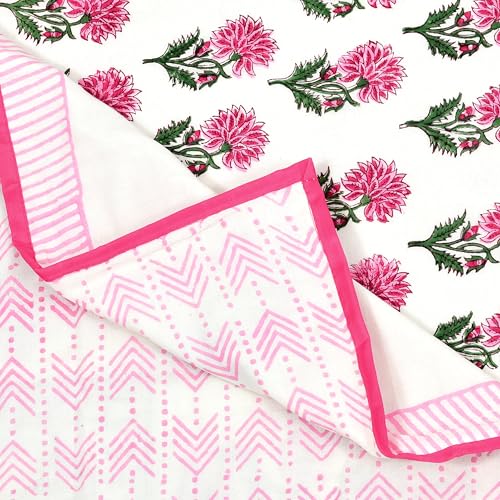 Image of BLOCKS OF INDIA Hand Block Printed Cotton Single Size Reversible Malmal Dohar for Summer (Pink Green BUTI)