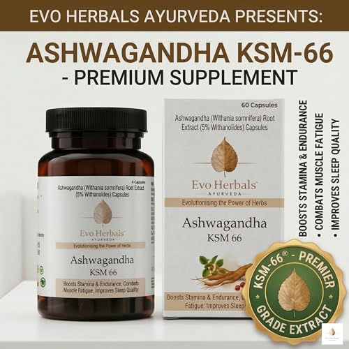 Image of Ashwagandha KSM-66 500 mg Capsules | 60 Veg Caps | Full-Spectrum Root Extract | Calm Focus, Sleep Support, Energy & Vitality | Ayurvedic Adaptogen | Made in India | Evo Herbals
