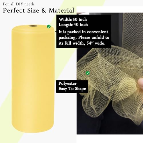 Image of Yellow Cream Tulle Fabric Rolls 54 Inch by 40 Yards Tulle Bolt Spool for Wedding Decorations DIY Tutu Baby Shower Table Skirt Ceiling Decor Birthday Party Craft Supplies