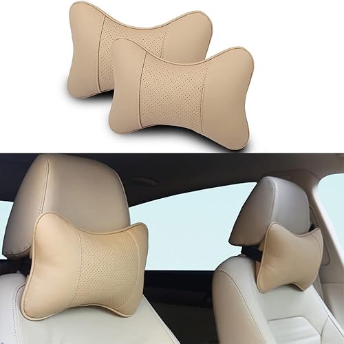 Miniatura 1 de OYOCAM Paquete de 2 almohadas transpirables para el cuello del coche cuello de la cabeza de piel sintética almohada de viaje soporte para el cuello