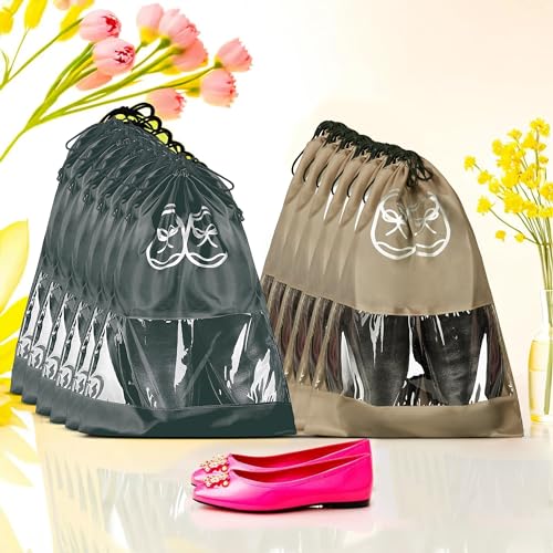 Image of Heart Home Pack of 12 Travel Shoe Organizer | Storage Bags | Travel Carrying Bag | Storage Organizers Set | Shoe Cover with Transparent Window | Shoe Dori Cover | Brown & Gray