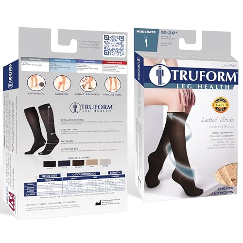 Image of Truform Compression Socks, 15-20 mmHg, Knit Women's Dress Socks, Knee High Over Calf Length