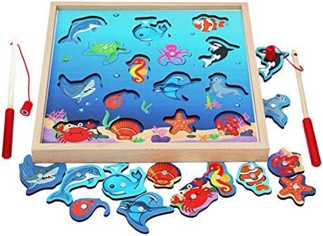 TOWO Wooden Fishing Game-Magnetic Fishing Puzzles with Numbers Jigsaw Puzzle- Sea Creatures Kids Fishing Game Educational Toys for 3 Years Old Math Toy Montessori Materials