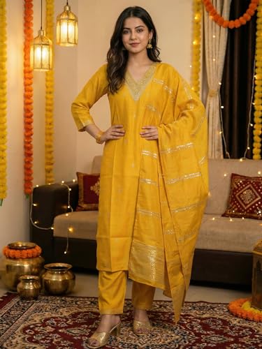 Image of INDO ERA Women's Viscose Self Design Straight Kurta with Pant & Dupatta Set