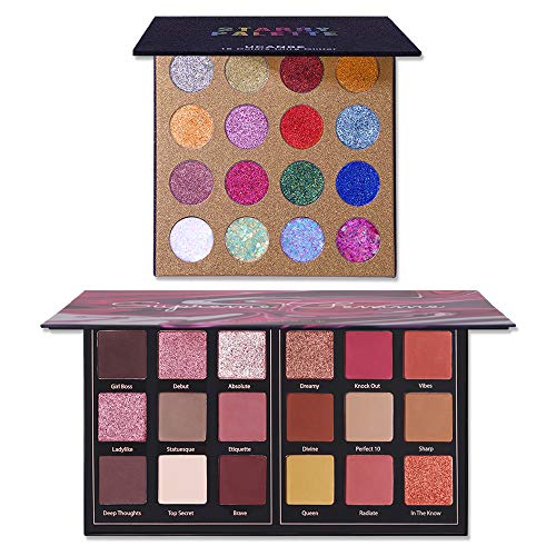 UCANBE Glitter Eyeshadow Palette Sequin Shimmer Pigmented 16 Colors Glitter Eye Shadow + Prism Makeup 18 Colors Makeup Eyeshadow Palette Matte Shimmer Powder Long Lasting Makeup Pallet (Set of 2)
