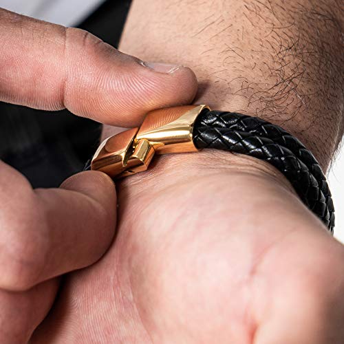 Serasar Bracelets For Men 20Cm Gold Gift-Box Genuine-Leather Cowhide Braided Adjust-Able Magnetic-Clasp Multi-Layer Jewellery-Box Rope Man Mans Male Boy Boys Mens Bracelets Band Jewelry Accessories #TOP4