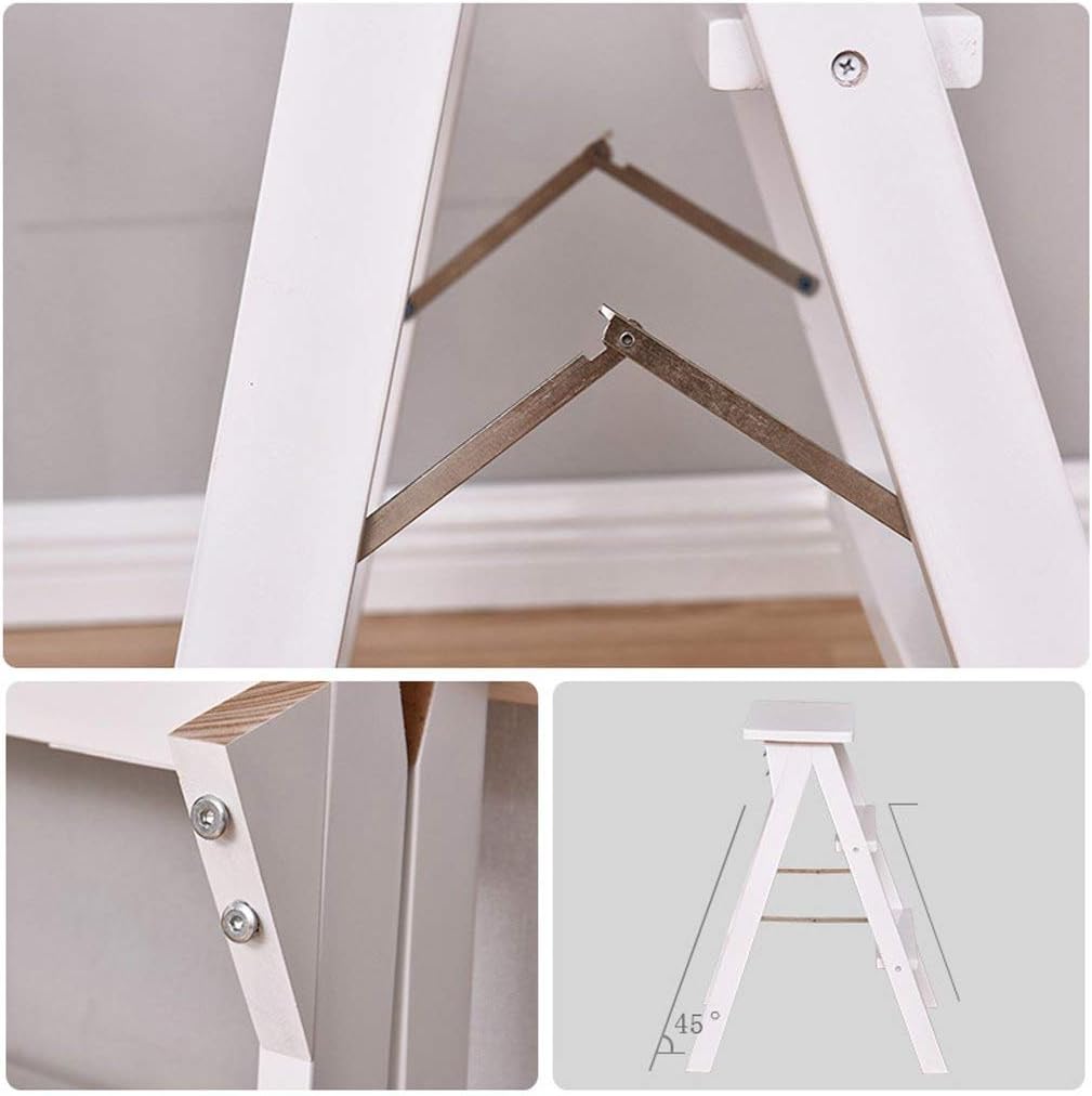 2 Step Ladder Solid Wood Folding Ladder Portable Household Kitchen Cutting Table Stool Chair bar Stool (Color : Walnut, Size : 42 * 48 * 64cm)