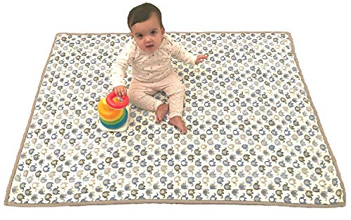effe bebe 100% Cotton Baby and Toddler Play Mat for Sensitive Skin 36”x50” Vera Elephant Blue