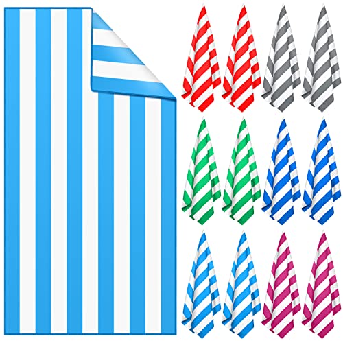 12 Pieces Microfiber Beach Towel Set Striped Beach Towel Bulk 63 X 31 Inch Quick Dry Beach Towel Colorful Soft Bath Towel For Adults Kids Travel Beach Pool Bath Swimming Supplies, 6 Colors #TOP10