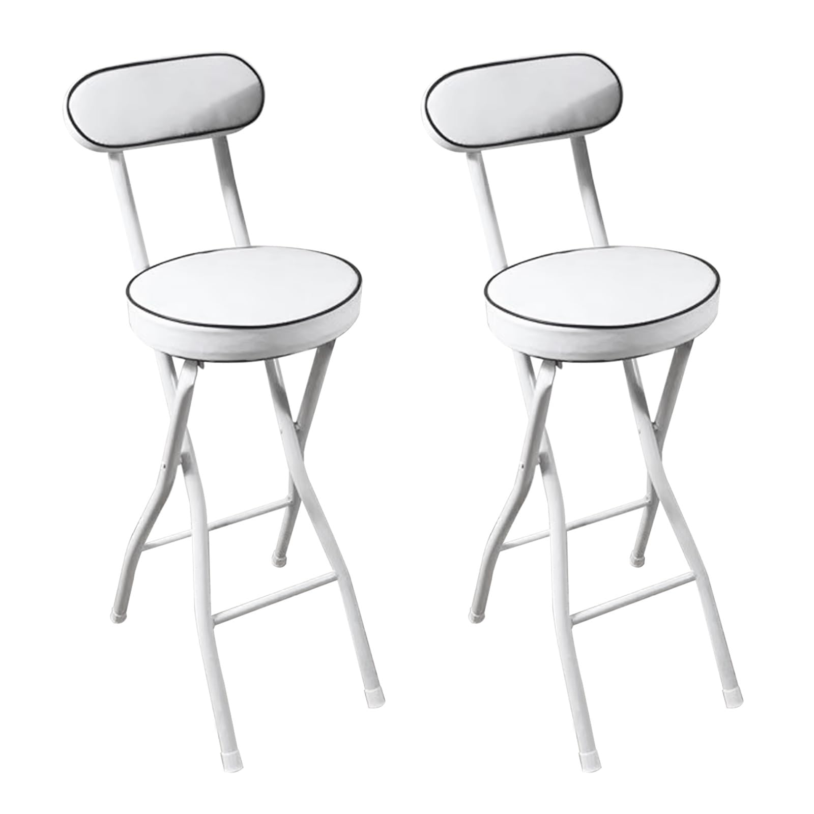 Modern Folding Stool Set of 2 High Kitchen Stools with Backrest Bar Stool 60 65 70 75 cm High Folding Stool with Footrests High Chairs Round Cushion for Kitchen Bar Dining Room (White,