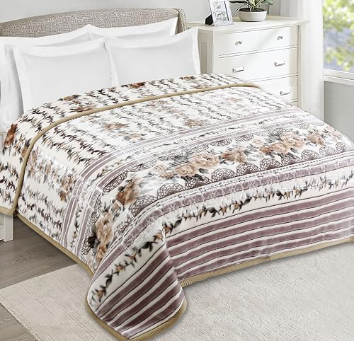 Image of Nestl Korean Mink Blanket King Size - 12 Lbs Velvet Fleece Korean Blanket - 2 Ply Warm & Thick Winter Blanket - Wrinkle & Fade Resistant - 87 x 94 Inches (Beige)