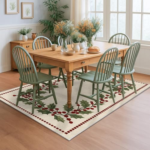Tapis rectangulaire imprimé houx avec envers antidérapant sécurisé - 4