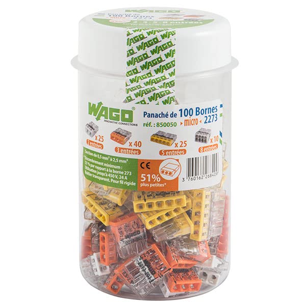 Wago - Flacon de 100 mini bornes de connexion automatique 2, 3, 5 et 8 fils S2273