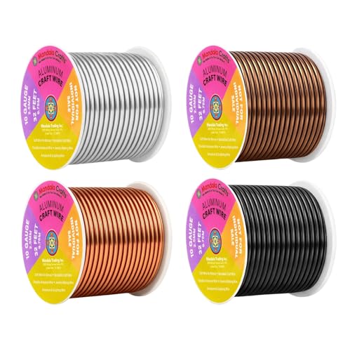Image of Mandala Crafts 10 Gauge Anodized Aluminum Craft Wire for Jewelry Making - 128 FT Colored Flexible Neutral Wire - Bendable for Bonsai Armature Crafting Sculpting