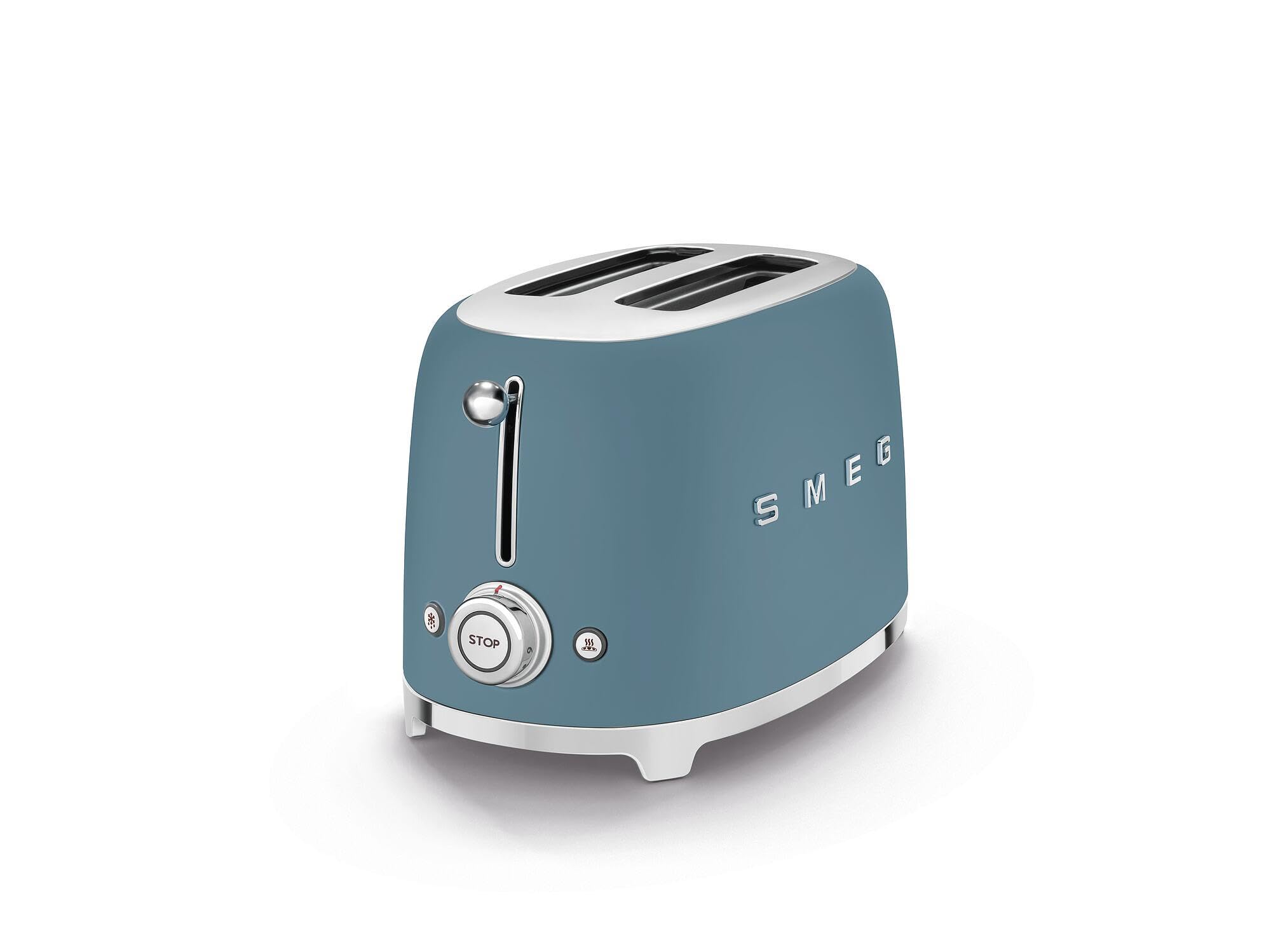 Smeg, Toster z 2 kromkami TSF01SBMEU, 2 szczeliny 36 mm, 6 poziomów brązowienia, funkcja ogrzewania, rozmrażania i bajgla, automatyczny wyrzut chleba, zbieranie okruchów, 950 W, Storm Blue