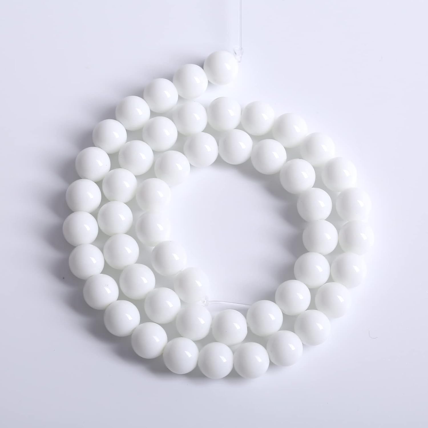 8mm 48pcs Natural White Porcelain Agates Stone Round Beads for Jewelry Making Spacer Loose Spacers Beads DIY Bracelets 15" Strand White Porcelain Agate 8mm