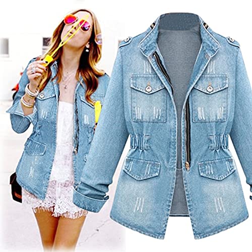 Veste en jean pour femme coupe ample confortable avec grandes poches