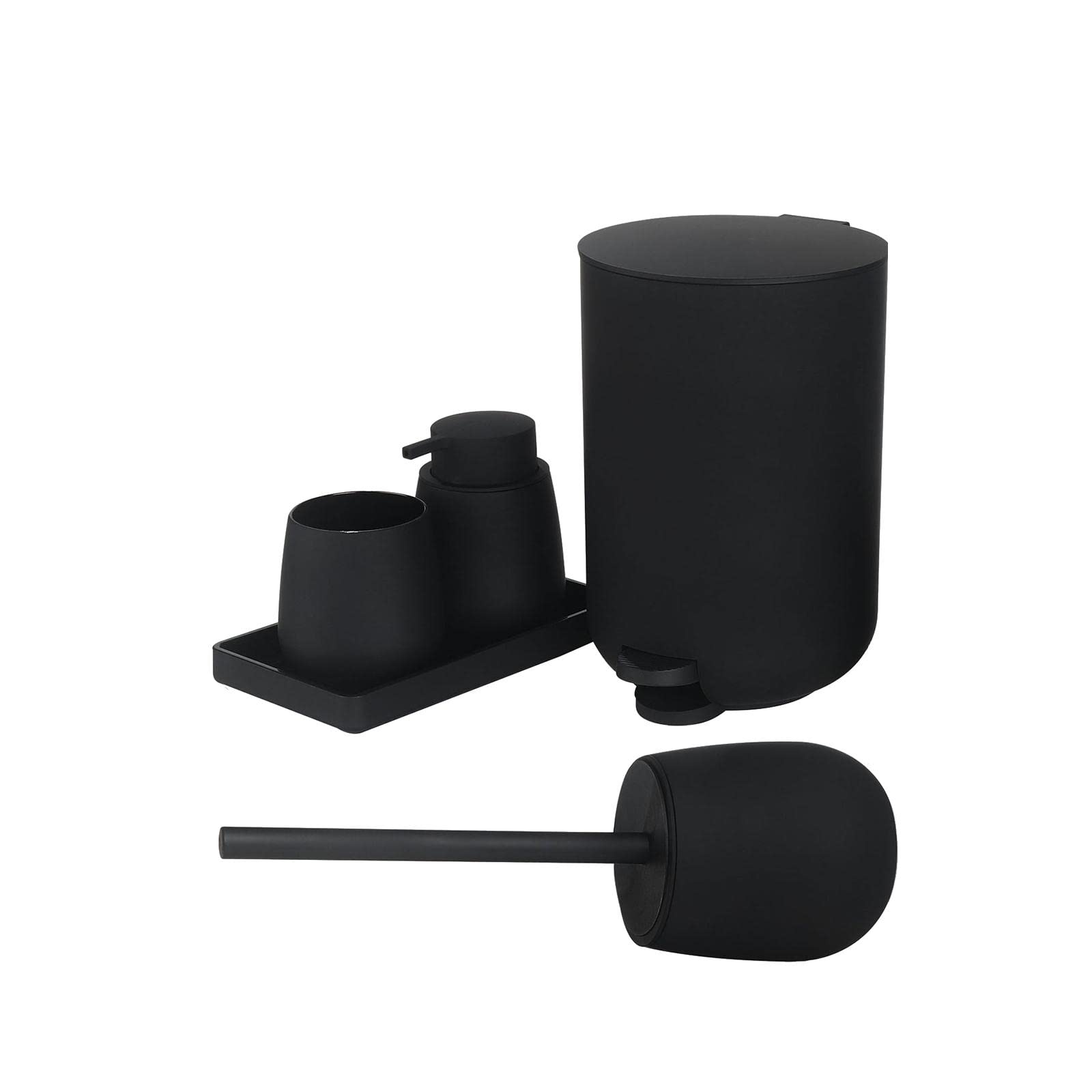 Juego de Accesorios de Baño de 5 Uds., Bote de Basura, Soporte para Cepillos de Dientes, Escobilla de Baño, Dispensador de Jabón Y Bandeja, negro, tal como se describe