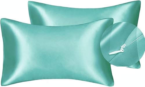 Juwenin Bedding, funda de almohada de satén sedosa súper suave y lujosa con cremallera (funda de almohada de satén sedoso para el cabello), juego de