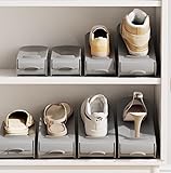 ORGANOMICS ORGANIZE IN STYLE Shoe Slot Organizer, 4-Speed Adjustable Shoe Organizer Slots, Space-Saving Storage Rack for Slippers or Shoes (White/Yellow/Gray) (8Pack/12Pack/20Pack) (Gray, 20 Pack)