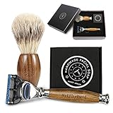 LUXURY RAZORS FOR MEN ~ LUXURY SHAVING KIT, Brazilian Sandalwood Shaving Sets, Replaceable 5 Blade Wood Razor, Organic Shaving Soap Sandalwood Shave Brush, Great Men & Groom Gift