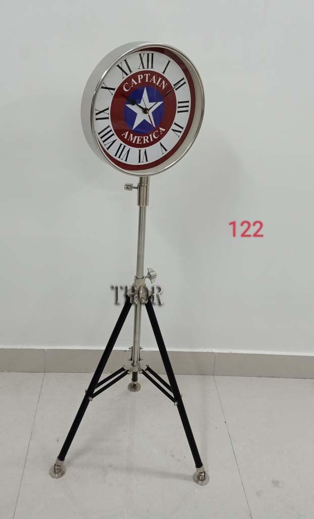 THOR INSTRUMENTS Captain America Shield Style Quartz Mute Clock Bar Bedroom Home Cosplay Floor Clock Maritime Tripod Stand