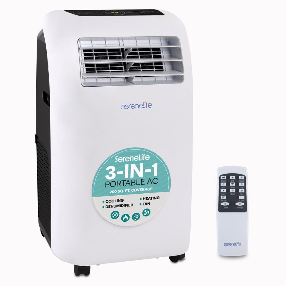 SereneLife Przenośny Klimatyzator, 7000 BTU, 2 kW – Mobilna Klimatyzacja z Rurą Odprowadzającą Powietrze, Urządzenie 3 w 1 z Funkcją Chłodzenia, Osuszania i Wentylacji, 24-Godzinnym Timerem