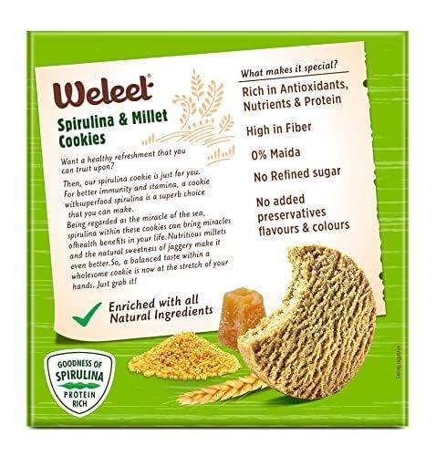 Image of Weleet Jackfruit & Millet and Spirulina & Millet Healthy Digestive Cookies| Home /Office Snack, Diabetic Friendly| Free of White Sugar & Maida, Free from Added Preservatives|Pack of 2 (Each 270gm)