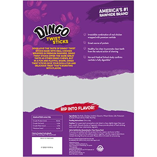 Dingo Twist Sticks 50 Count, Rawhide For Dogs, Made With Real Chicken
