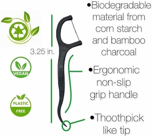 Miniatura 3 de Sofi's Cute Corner Cepillos de dientes de bambú, cerdas de carbón suave, 4 piezas. Púico de hilo dental ecológico, hilo dental de 50 unidades,