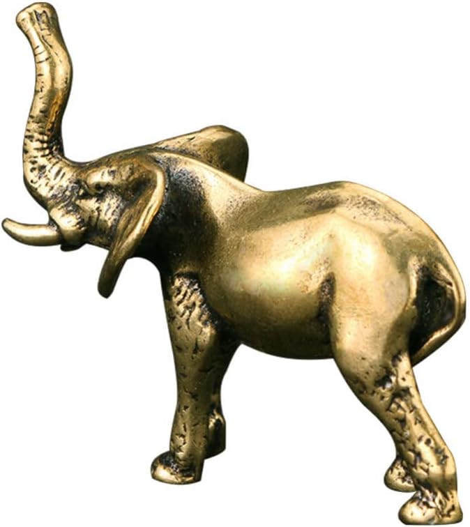 DECHOUS Brass Elephant Statue Antique Golden Mini Elephant Sculpture Feng Shui Animal Wealth Good Luck Ornaments Collectible Figurines