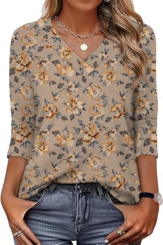 Image of XIEERDUO 3 /4 Length Sleeve Womens Tops V Neck T Shirts Summer Clothes Basic Blouses Dressy Casual 2026 Spring Outfits