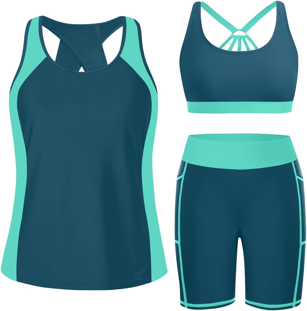 Tempt Me Women 3 Piece Tankini Swimsuits - Athletic Bathing Suits Swim Tank Top with Boy Shorts and Bra Modest Swimwear 2026