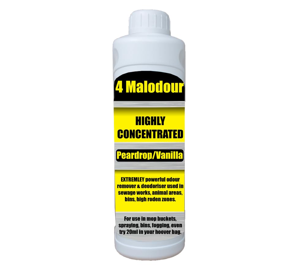 1 Litre 4 Malodour Pear Drop & Vanilla Odour Remover and Deodoriser - Used in Sewage Works, Home, Garden, Kennels - Also Pet Odours 4Malodour